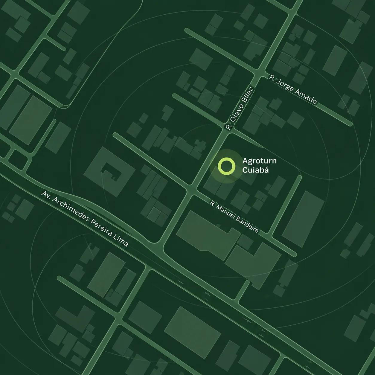 Mapa estilizado do escritório da Agroturn, na Rua Olavo Bilac, em Cuiabá
